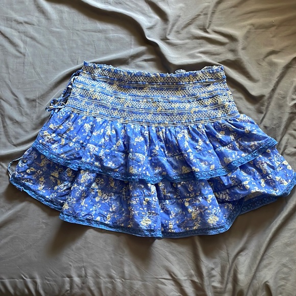 Loveshackfancy Mira Smocked Mini Ruffle Skirt tie blue jay lace trim - Picture 9 of 17